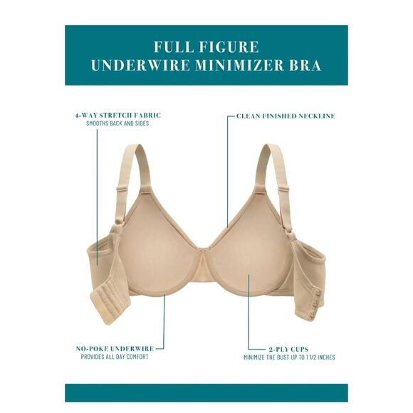 Vanity Fair Radiant Collection Smoothing Minimizer Bra Size 38DD(E) - Picture 5 of 9